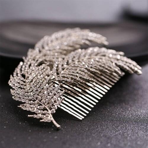 GETNOIVAS 1pc Silver Color Rhinestone Leaf Hair Comb Tiara de Noiva Headpiece Hair Jewelry Women Wedding Hair Accessories SL