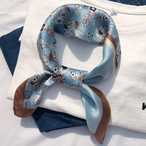 Ladies Spring Summer Fashion High Quality Printed Bag Hair Head Tie Decoration Kerchief Small Square Floral 100% Pure Silk Scarf