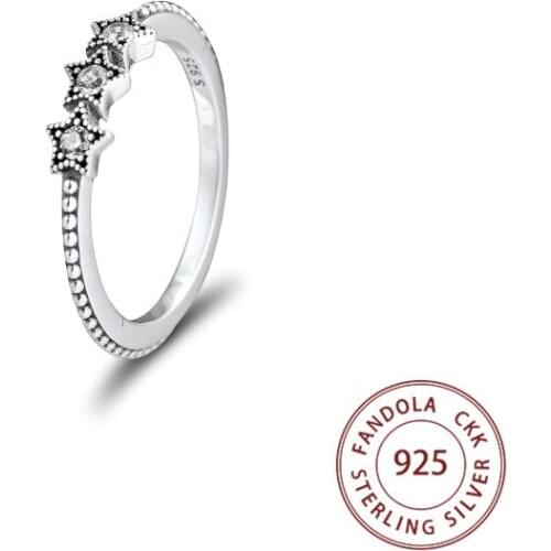 Fandola Stars Ring Femme 925 Sterling Silver Clear CZ Wedding Engagement Rings for Women Fashion Jewelry anillos Bague Femme