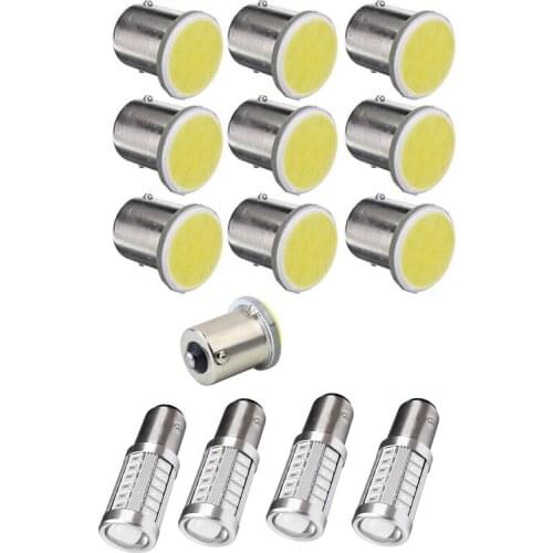 10Pcs BA15S P21W Led Car LED 1156 Lamp COB 12 SMD 12V Voltage & 4Pcs 1157 P21/5W Bay15D 33 Smd Led Auto Brake Lights