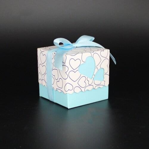 100pcs/lot DIY Beautiful Sweet Hearts Small Light Blue Candy Box Wedding Favor Cute Gift Boxes Party Supplies Ribbon Free