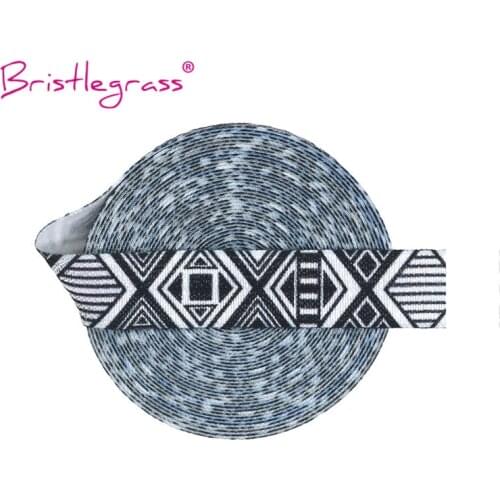BRISTLEGRASS 100 Yard by Roll 5/8" 15mm Black Geometry Print FOE Fold Over Elastic Spandex Satin Band Hair Tie Tutu Dress Sewing