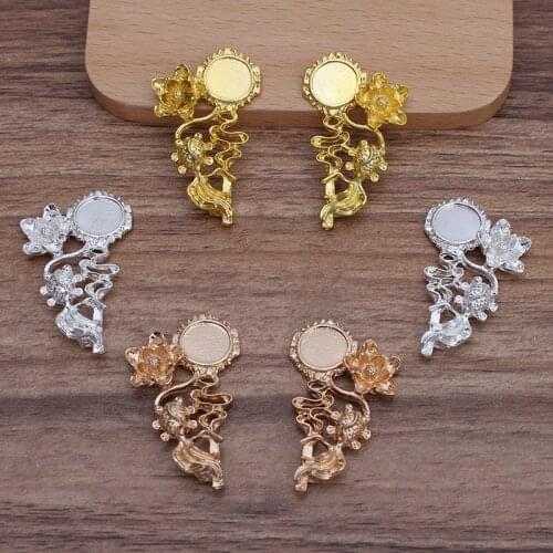 20 Pieces/Lot 42*25mm Metal Flower Clasps Cabochon Base Filigree Hair Accessories Diy Jewelry Findings