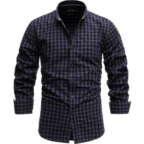 2021 Mens Plaid Shirts High Qualty 100% Cotton Button Up Shirt Man Business Casual Long Sleeve camisa social masculina Slim Fit