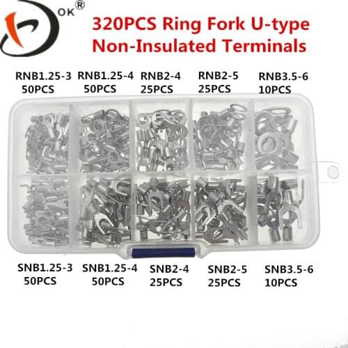 320pcs/box 10 kinds Non-Insulated Fork U-type Set Terminals Connectors Assortment Kit Electrical Crimp Spade Ring