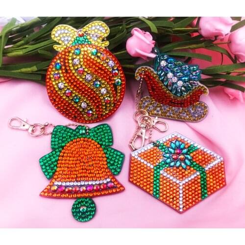 4/5Pcs Special Diamond Painting Keychain Cartoon Christmas Women Bag Pendant DIY Full Drill Keychains Jewelry Key Ring Gifts