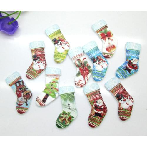 50pcs Mixed Christmas Boots Christmas Series Pattern Wooden Buttons For Clothes Crafts Sewing Scrapbooking DIY Accessories