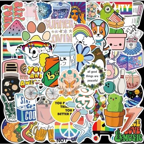 50pcs/Pack Waterproof Cute Cartoon Small Fresh Stickers For Car Suitcase Snowboard Phone Skateboard Laptop Decals