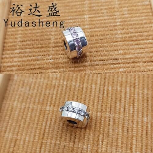 925 Sterling Silver Pink Sparkling Row Clip Charm High Quality Jewelry Factory Wholesale