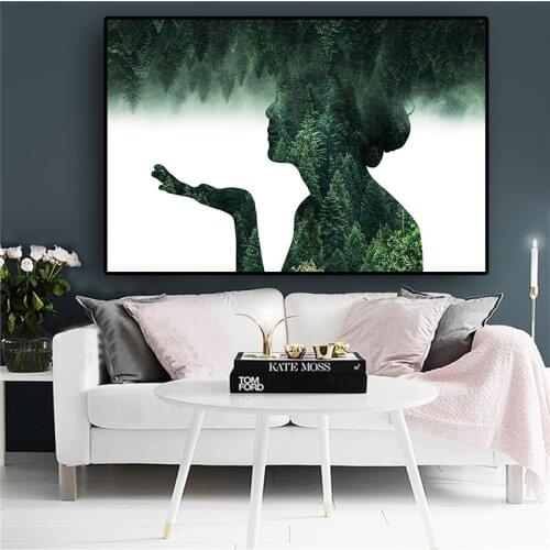 Abstract Scenery Forest Figure Painting on Canvas Posters and Prints Scandinavian Minimalist Wall Art Picture for Living Room
