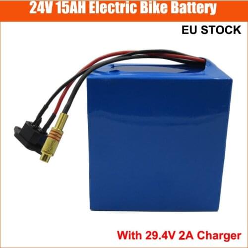 350W 24v 15ah electric bike battery pack 24V 7S lithium 18650 battery with PVC case BMS 29.4V 2A charger free customs fee