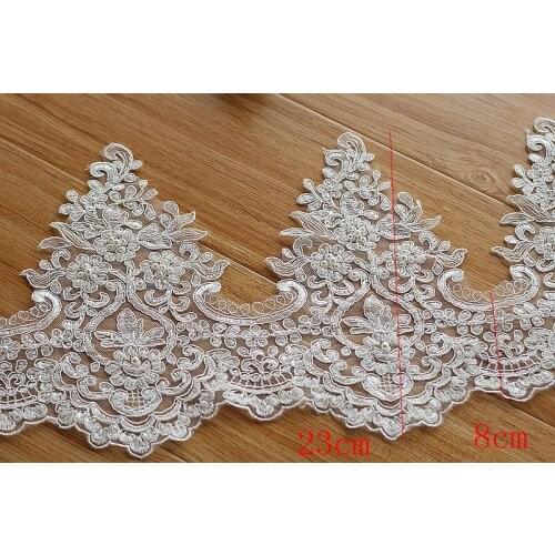 Ivory Alencon Lace Trim High Quality Hand Made Beaded Sequined Wedding Lace Trim Embroidered Retro Lace Bridal 9.06''Wide 1yard
