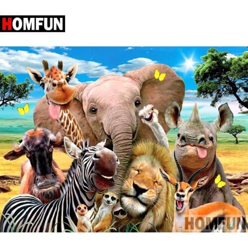 HOMFUN 5D DIY Diamond Painting Full Square/Round Drill "Animal set" 3D Embroidery Cross Stitch gift Home Decor A00270