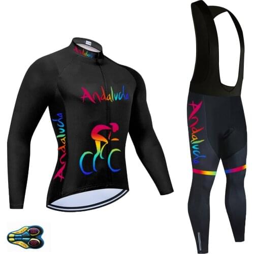 ANDALUCIA Autumn Long Sleeve Cycling Jersey Set Bib Pants Ropa Ciclismo Bicycle Clothing MTB Bike Jersey Uniform Mens Clothes