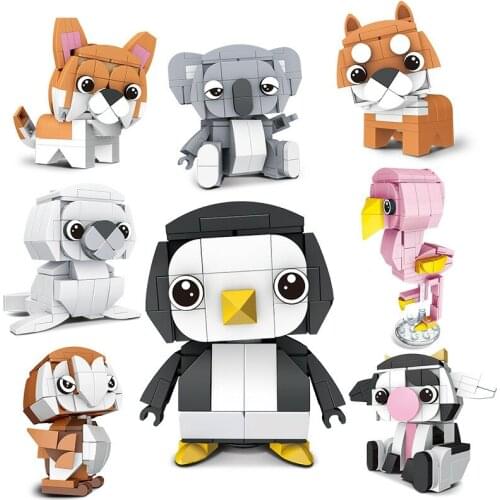 Anim Dog Cute Sea Lion Building Blocks Cartoon Penguin Cattle Flamingo Brick Modle Assembel DIY Toys For Kid Birthday Gift