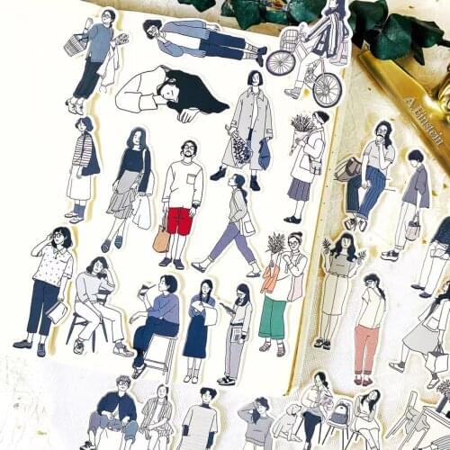 Art Black and White Character Stickers DIY Scrapbook Base Collage Phone Case Diary Album Happy Planner Gift Packaging Sealing