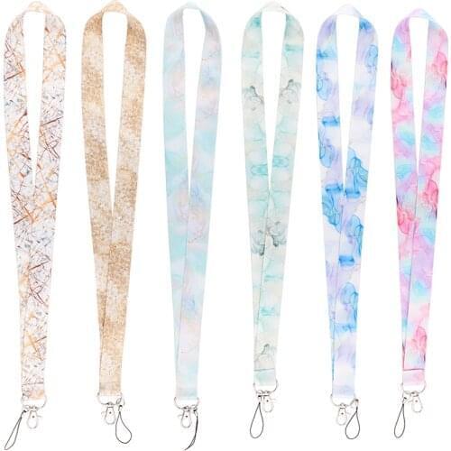 MD786 DMLSKY Watercolor Marble texture Phone Lanyard Keychain Lanyards for keys Badge ID Fashion Neck Straps Accessories Gifts