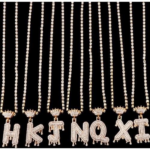 Luxury Full Rhinestone Letter Initial Name Pendant Necklace For Women Crown Alphabet Crystal Chain Necklace Men Hip Hop Jewelry