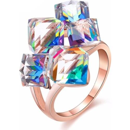 CRLEY Elegant Crystal Ring for Women Stereoscopic Cube Female Adjustable Open Fashion Girls Wedding Party Jewelry Drop Shipping
