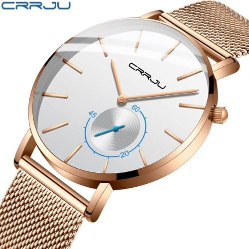 CRRJU Brand Luxury Mens Watches Luminous Waterproof Stainless Steel Watch Quartz Men Date Calendar Fashion Business Wristwatch