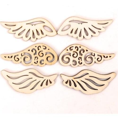 Wooden Cute Wing Shape Arts Painting Scrapbooking Embellishments Craft Handmade Home Decoration Accessories DIY 57mm 12pcs