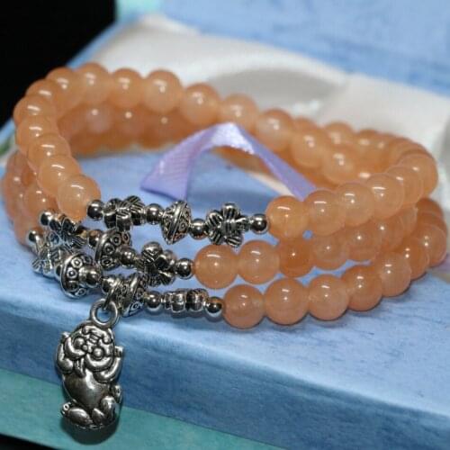 Hot sale high grade light orange natural jades stone chalcedony 6mm round beads multilayer bracelet long for women jewelry B2206