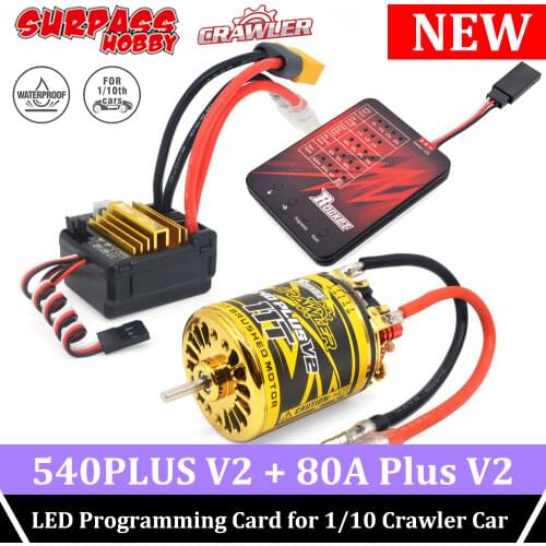 SURPASS HOBBY Rocket Brushed Motor 540PLUS V2 Brush Motors 5-Slot Waterproof 80A PLUS V2 ESC Programming Card 1/10 Crawler Car