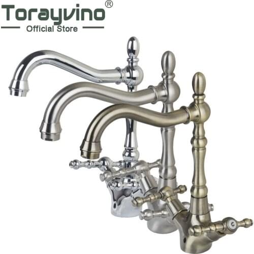 Torayvino Bathroom Solid Brass Faucet Mixers Taps Swivel Hot And Cold Mixer Tap Dual Handles Bathroom Faucet