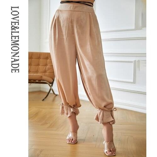 LOVE&LEMONADE PLUS SIZE Nude Mid-Waist Belted Loose Pants LM83470PLUS