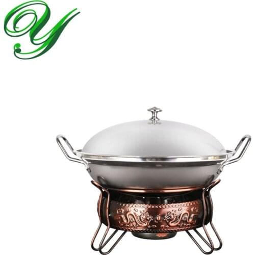 Copper chafing dish stainless steel hotpot set holder liquid alcohol stove heater mini non-stick wok cooker buffet server warmer