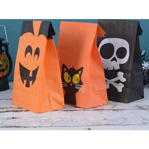 10Pcs Halloween Candy Bag Black Cat Skull Spider Gifts Bag For Halloween Party Home Decor Kids Trick Or Treat Candy Cookie Pouch