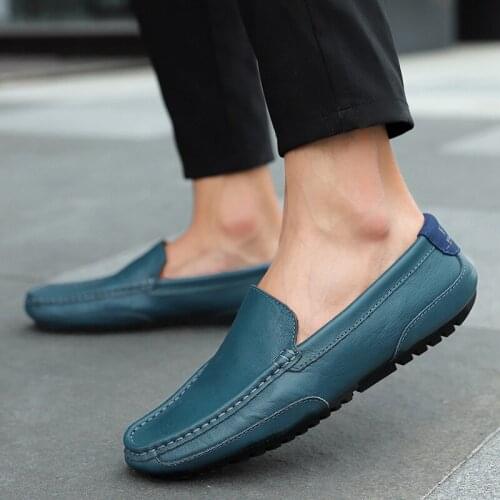 Men Casual Shoes British Style Moccasins Slip on Leather Flats Zapatos Hombre Loafers Footwear Men Summer Chaussures w5