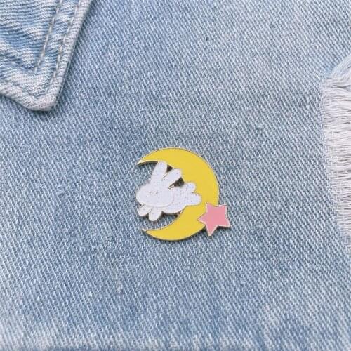 Cartoon Cute Moon Bunny Enamel Brooch Yellow Crescent Bunny Alloy Pins Badge Clothes Accessories Sweet Jewelry Gifts For Friends