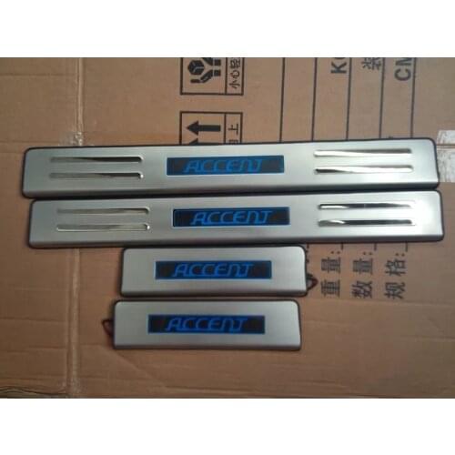 Stainless Steel Side LED Door Sill Cover / Scuff Plate Trim 4Pcs/Set For Hyundai Accent 2006 2007 2008 2009 2010 2011 2012 2013