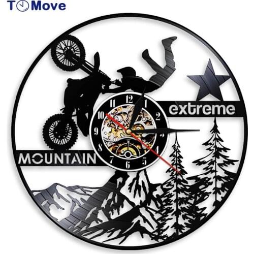 Extreme Motorcycles Motorbike Vinyl Record Wall Clock Motocross Mountain Bike Wall Clock Vintage Dirt Biking Decorative Wall Art
