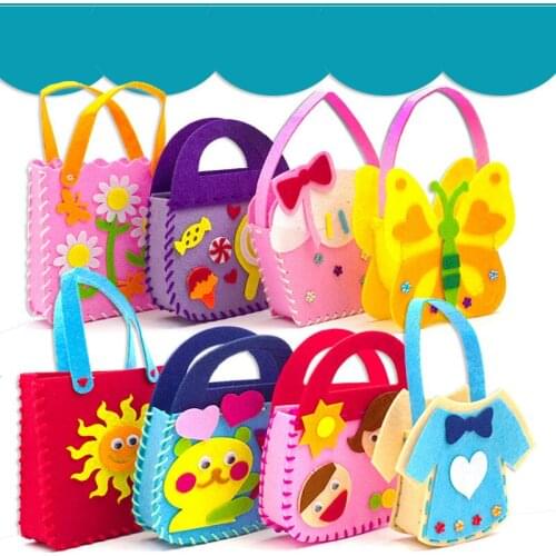 WhatIIlife Non-Woven Fabric Kids Handmade DIY Bags Craft Children Kindergarten Cartoon Creative Animal Mini Hand-Sewn Paste Bags