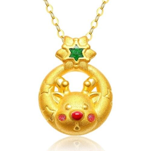 New Arrival Pure 24K Yellow Gold Pendant 3D 999 Gold Deer Necklace Pendant