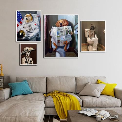 Cute Dogs Poster Interesting Canvas Painting Wallpaper Casual Nordic Art Print Picture for Living Room Corridor Decoration