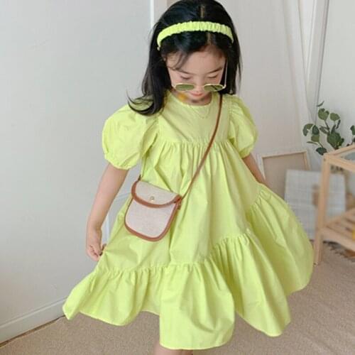 Girls Casual Dress 2021 New Summer 3-8 Years kids Round Neck Short-sleeved Loose Cotton Dress Children Cute Princess Clothing