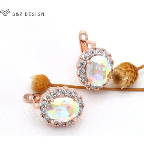 S&Z DESIGN New Fashion Egg Shape Oval Crystal Dangle Earrings For Women Wedding Party Jewelry Elegant Cubic Zirconia Eardrop