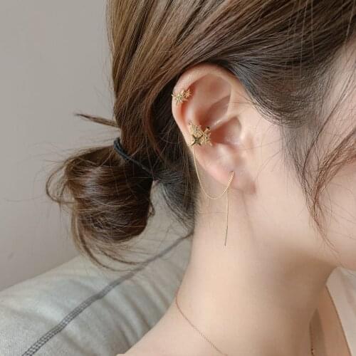 2020 New Fashion Womens Earrings Delicate Star Rhinestone Ear Clip Chain Earrings For Women Girl Party Jewelry Gifts Wholesale