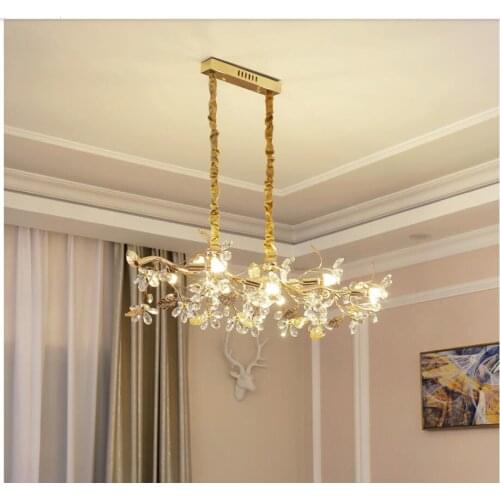Nordic Crystal Pendant Lights Flower Shape Pendant Lamp L100cm W48cm Decorative Warm Bedroom Bedside Girl Heart Hanging Lights