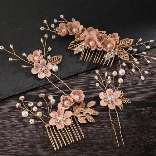 White Color Pearl Crystal Wedding Hair Combs For Bridal Flower Headpiece Bride Hair Ornaments Jewelry Dropshipping In Stock