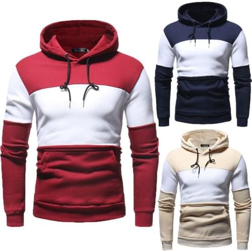 Mens Patchwork Hooded Sweatshirt Hoodies Clothing Casual Loose Fleece Warm Streetwear Male Fashion Autumn Winter Outwear