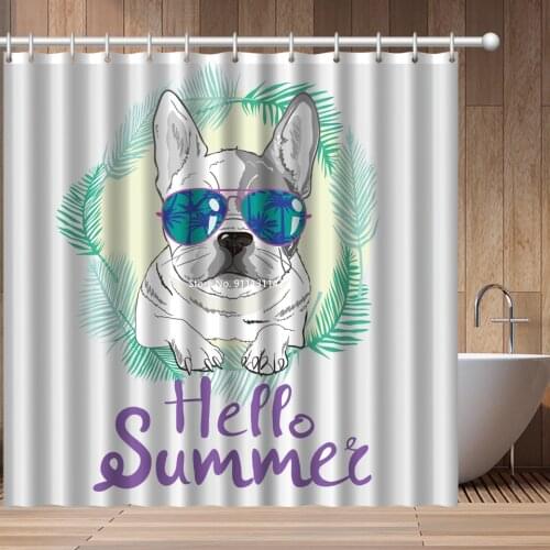 Cute Cartoon Pug Cat Print Shower Curtain 3D Childrens Bathroom Decoration Waterproof and Mildew Proof Shower Curtain