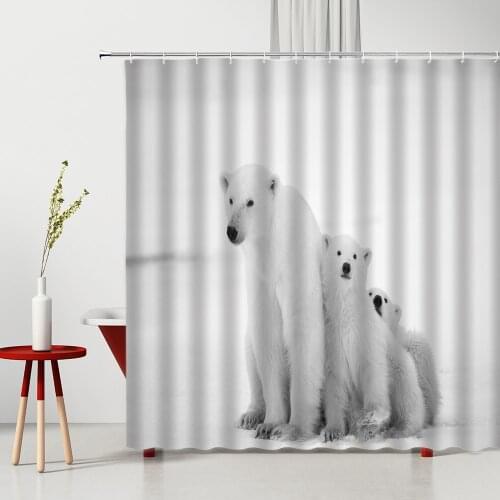 Cute White Bear Bathroom Shower Curtains Bathroom Decoration Waterproof Polyester Fabric Mildew Proof Bathtub Decor