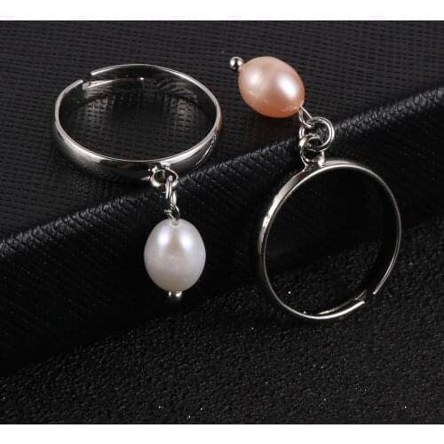 Women Wedding Rings Natural Freshwater Pearls Pendant Ring 2020 New Design White Pink Purple Pearl Charm Finger Rings For Girls