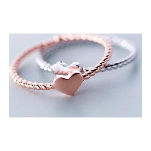 Small Tinny 1pc 100% Authentic REAL.925 Sterling Silver Fine Jewelry Twisted Roped heart open adjust ring for womens GTLJ1593