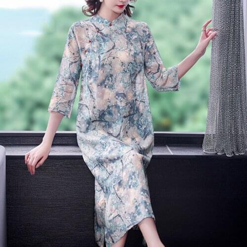Ramie Dress 2021 New Summer Womens Chinese Style Improved Cheongsam Cotton And Linen Dress Female Mid-Length Qipao Robes zh303