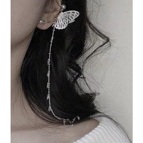 1pc Fashion Long Style Tassel Butterfly Dangle Earring Elegant Girl Inlay Zircon Earring Trend Charm Lady Wedding Party Jewelry